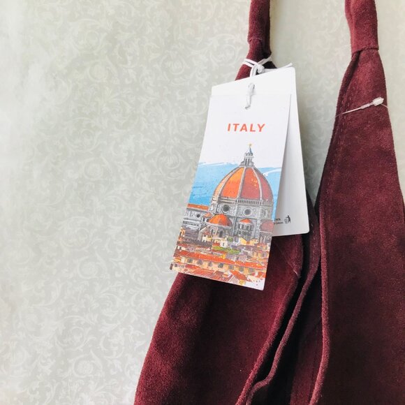 CHEVAL Firenze  Suede Genuine Leather Hobo Bag w Pouch   Wine  Made In Italy - Picture 10 of 11